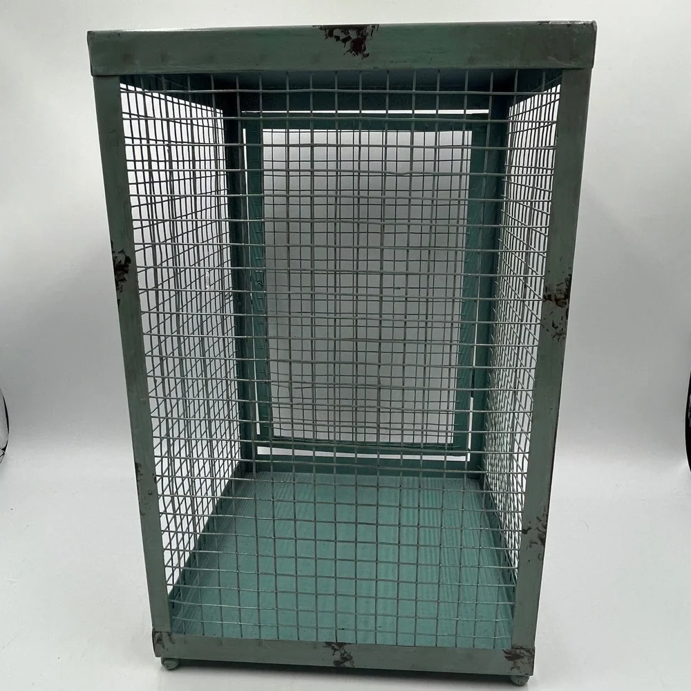 HomeGoods Decorative Lantern Teal Large Farmhouse Metal Mesh 12 x 7.5 x 7.5 Inch